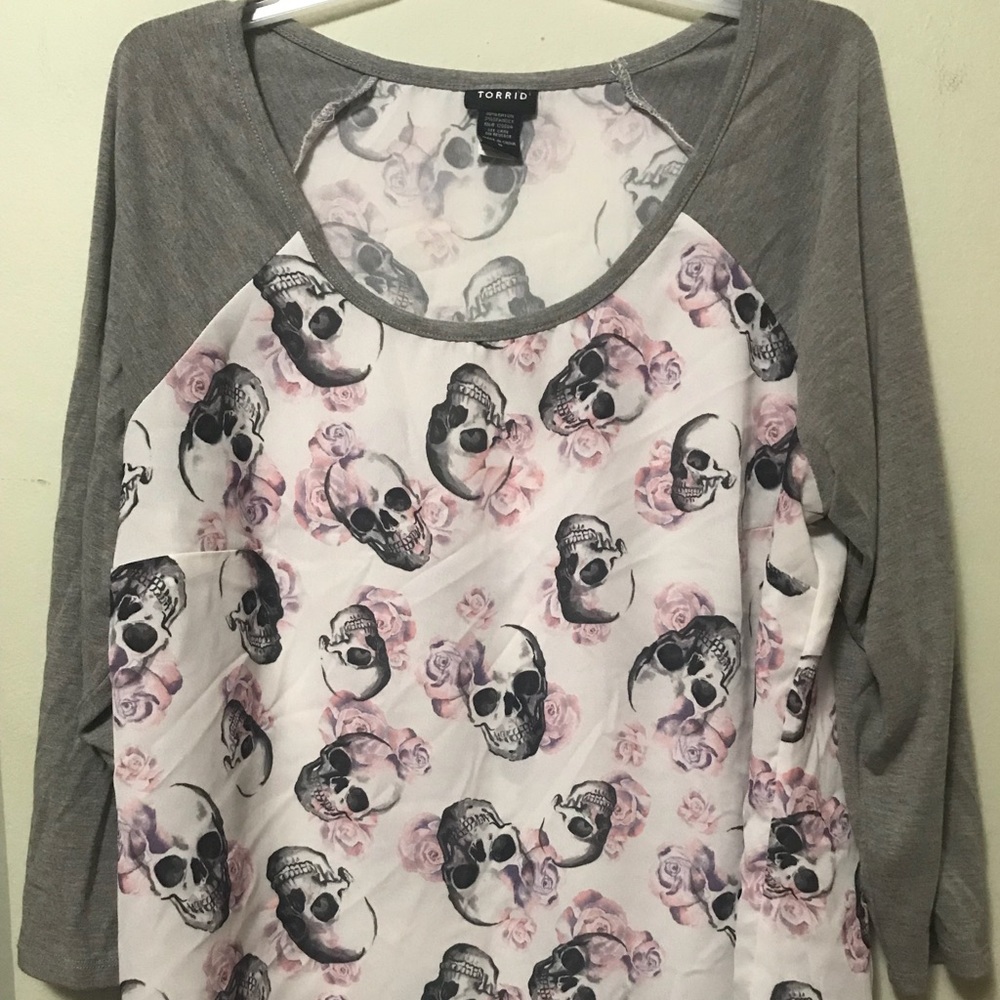Skull and floral chiffon shirt