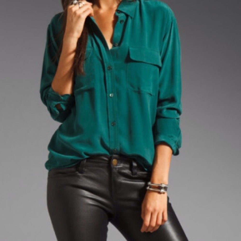 Equipment teal silk blouse