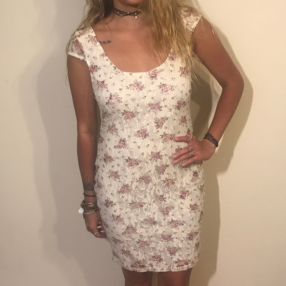 Cream Lace Dress with Dainty Florals