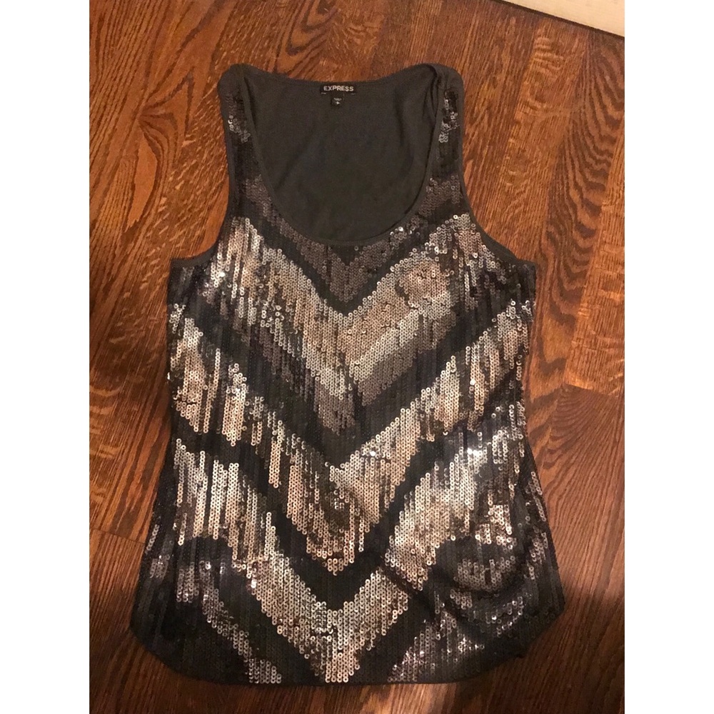 Express Grey Sequin Racerback Tank