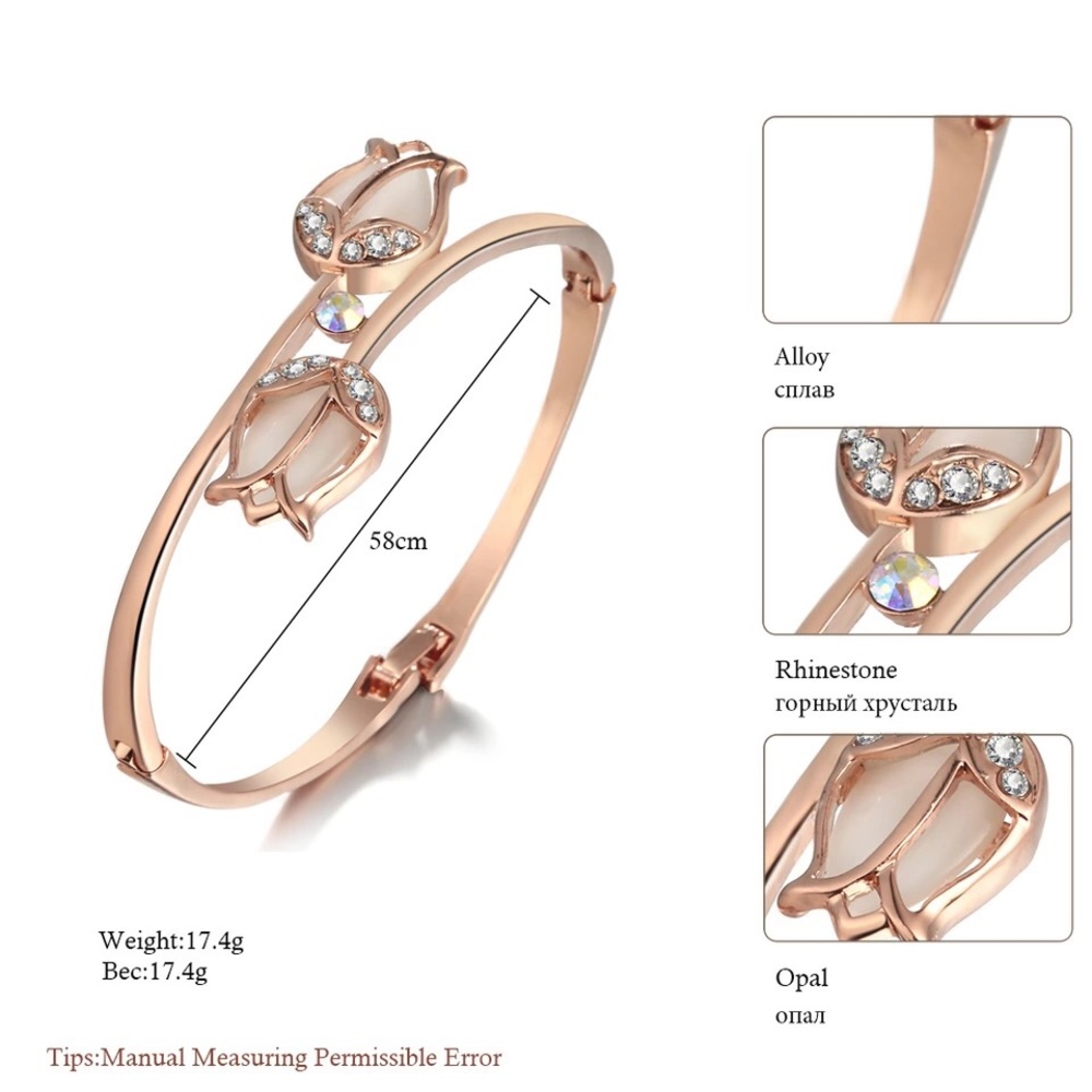 Vintage rose gold natural opal tulip bangle - Picture 5 of 6