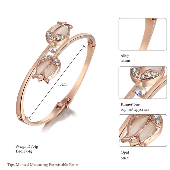 Vintage rose gold natural opal tulip bangle - Picture 5 of 6