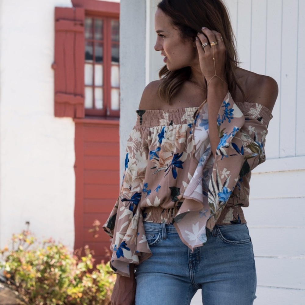 ASTR Floral Off the Shoulder Smocked Top