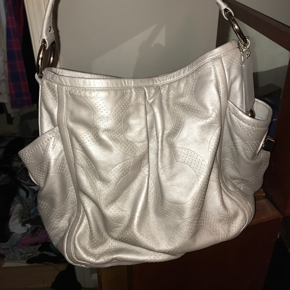 Coach Parker gray metallic leather shoulder bag