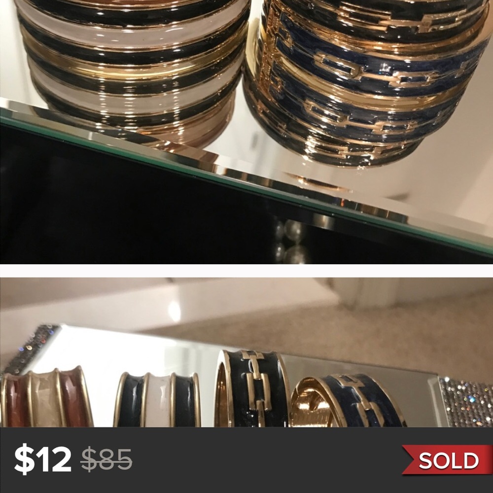Bracelets 4 -gold tone, black, blue, brown bangles