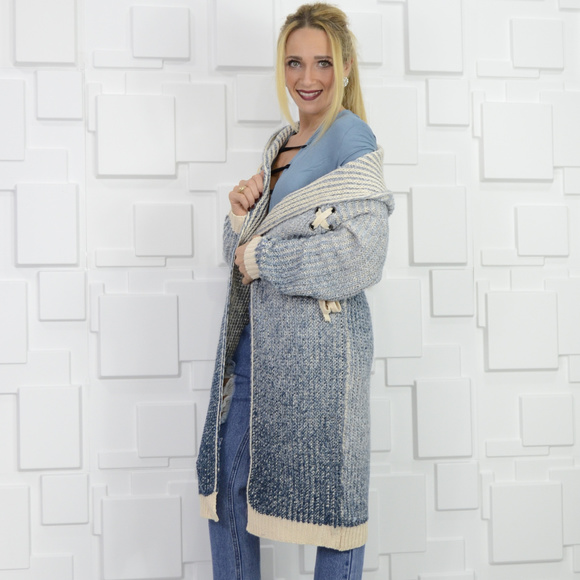 🛑1 LEFT🛑 SEA BLUES LACE UP KNIT CARDIGAN - Picture 3 of 4