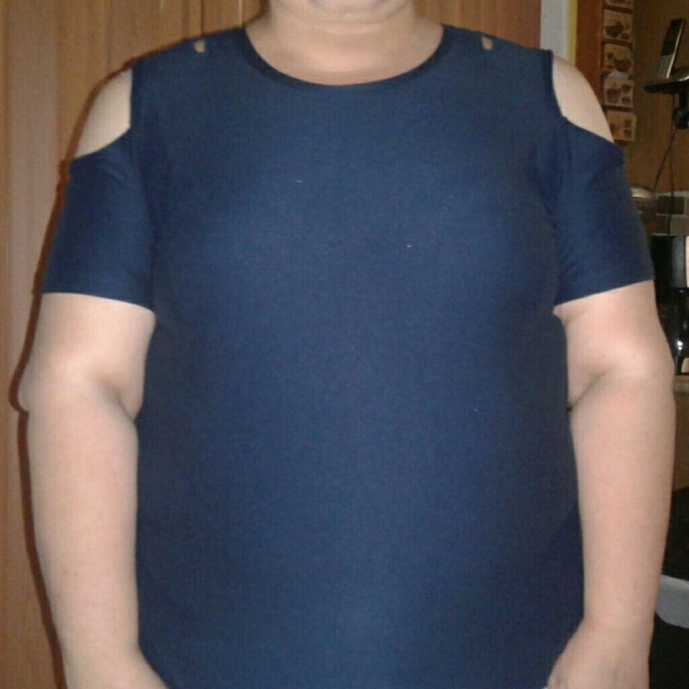 Blue open shoulder top