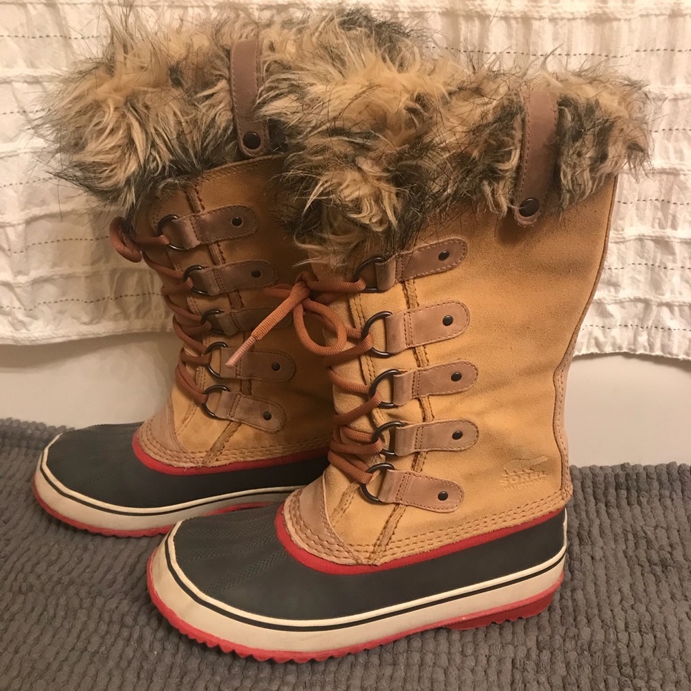 Sorel 7 Joan of Arctic Winter Fur Boots Stone GUC