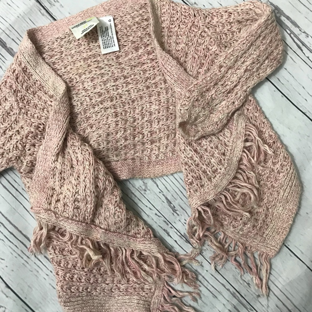 Pink Knitted Waterfall Fringed Cardigan
