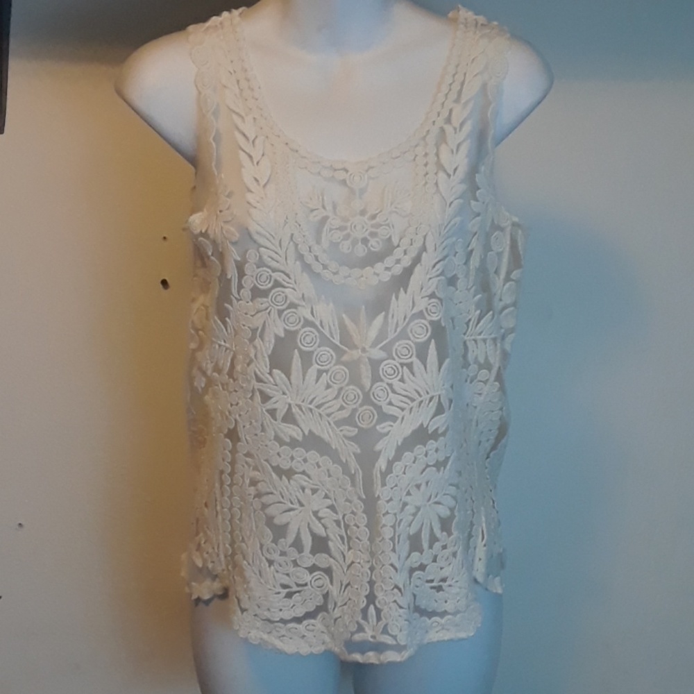 Pins and Needles Sheer Embroidered Top Size S