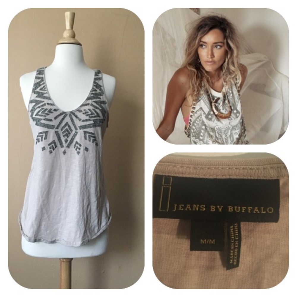 Tank top with embellished ethnic print.