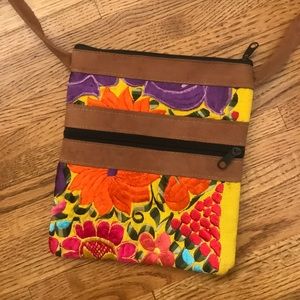 Bold, Bright Embroidered Leather Purse NWOT