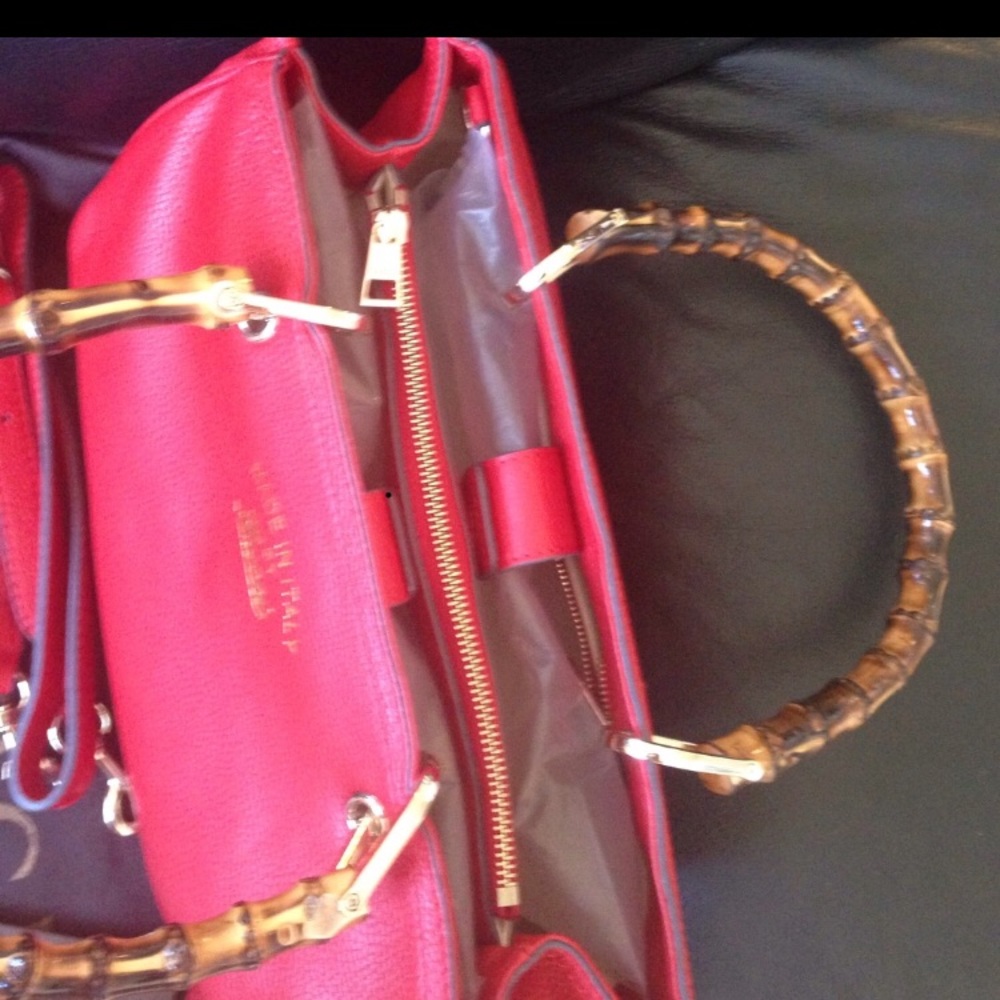 Bamboo red Italy leather shoulder bag
