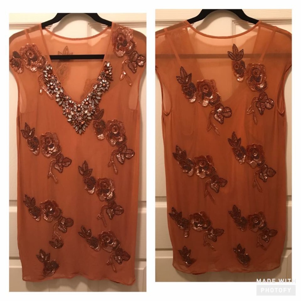 Orange Beaded Cocktail Dress
