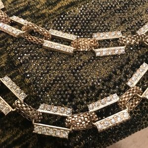 Necklace- 2 strand chunky gold tone w/ crystals