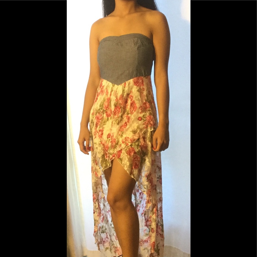 Denim-floral maxi dress.