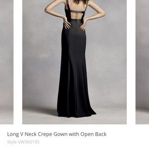 Long V neck Crepe Gown with Open Back