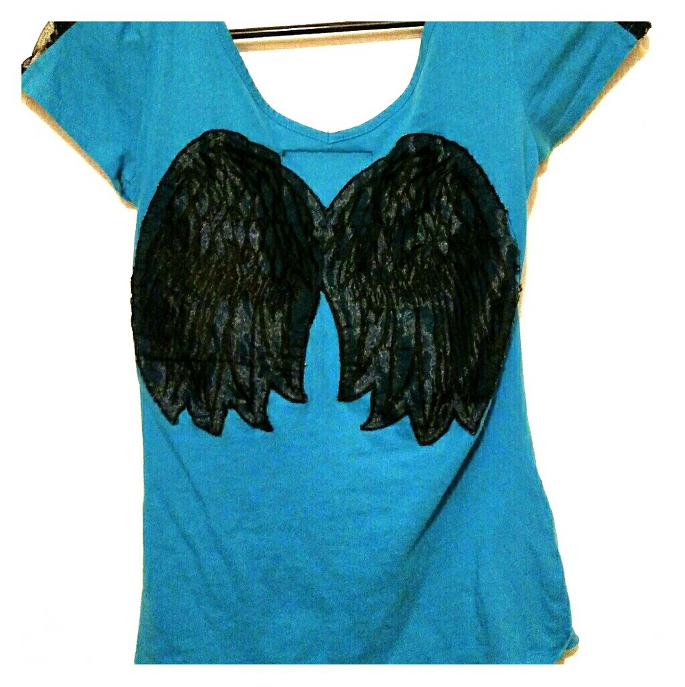 XS Blue and black lace shirt with wings