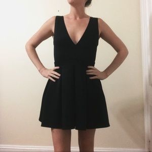 Neoprene plunge-V front & back little black dress