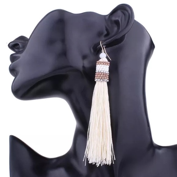 Bohemian beaded trendy long tassel drop earrings - Picture 2 of 8