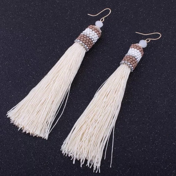 Bohemian beaded trendy long tassel drop earrings - Picture 3 of 8