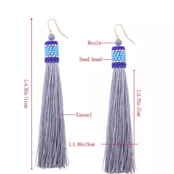 Bohemian beaded trendy long tassel drop earrings - Picture 4 of 8