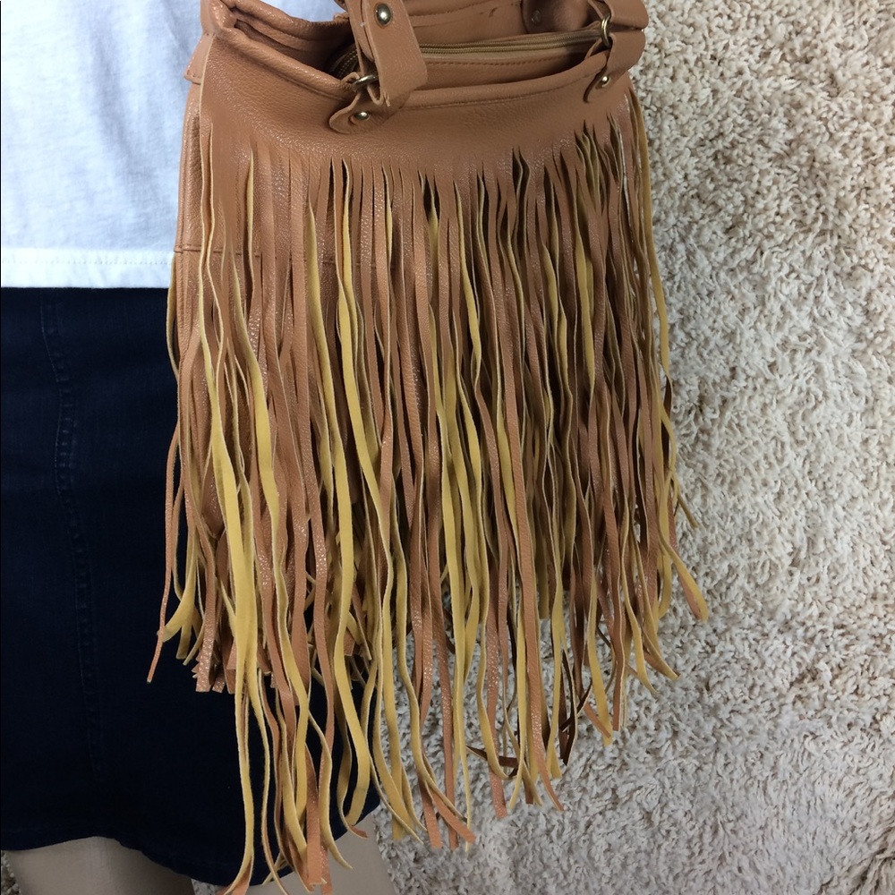 Faux leather fringe purse w/ gold colored hardware