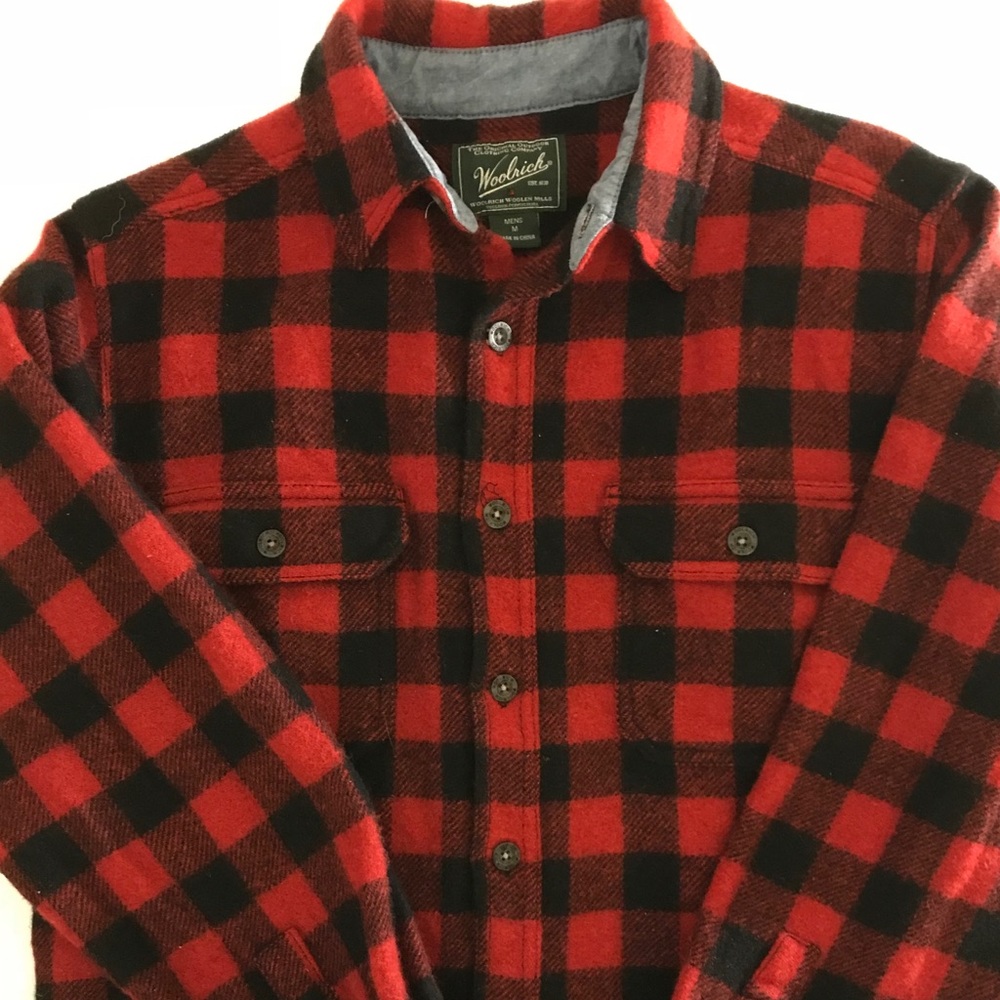 Woolrich Red Wool Buffalo Check Button Down