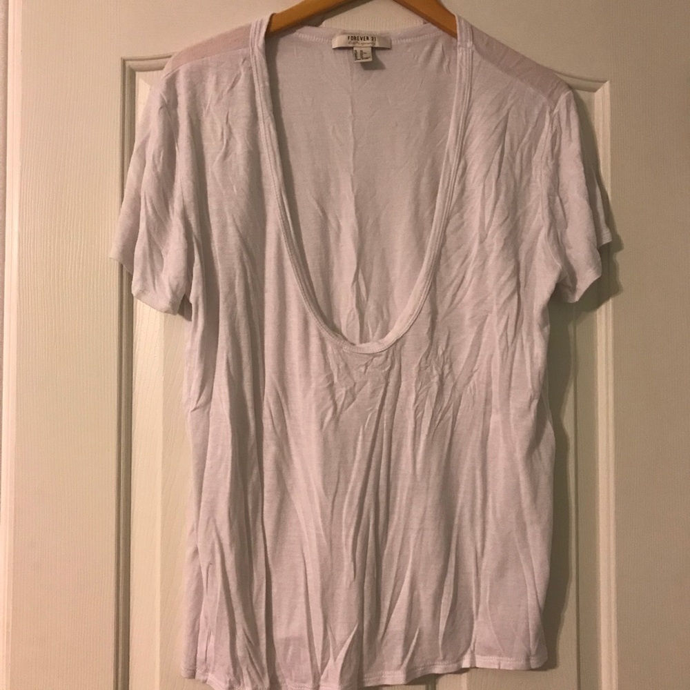 FINAL $ DROP Forever 21 Deep V White Tee XL
