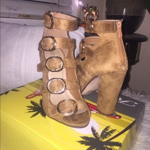 Tan suede bootie heels