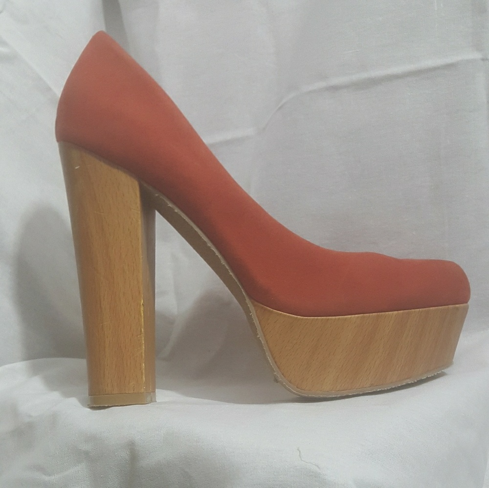 Forever 21 - Cognac Faux Suede Wood Platform Heel