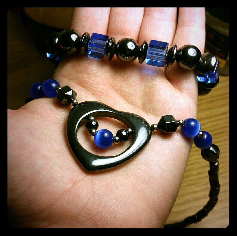 Hematite and Cobalt Blue necklace and bracelet set