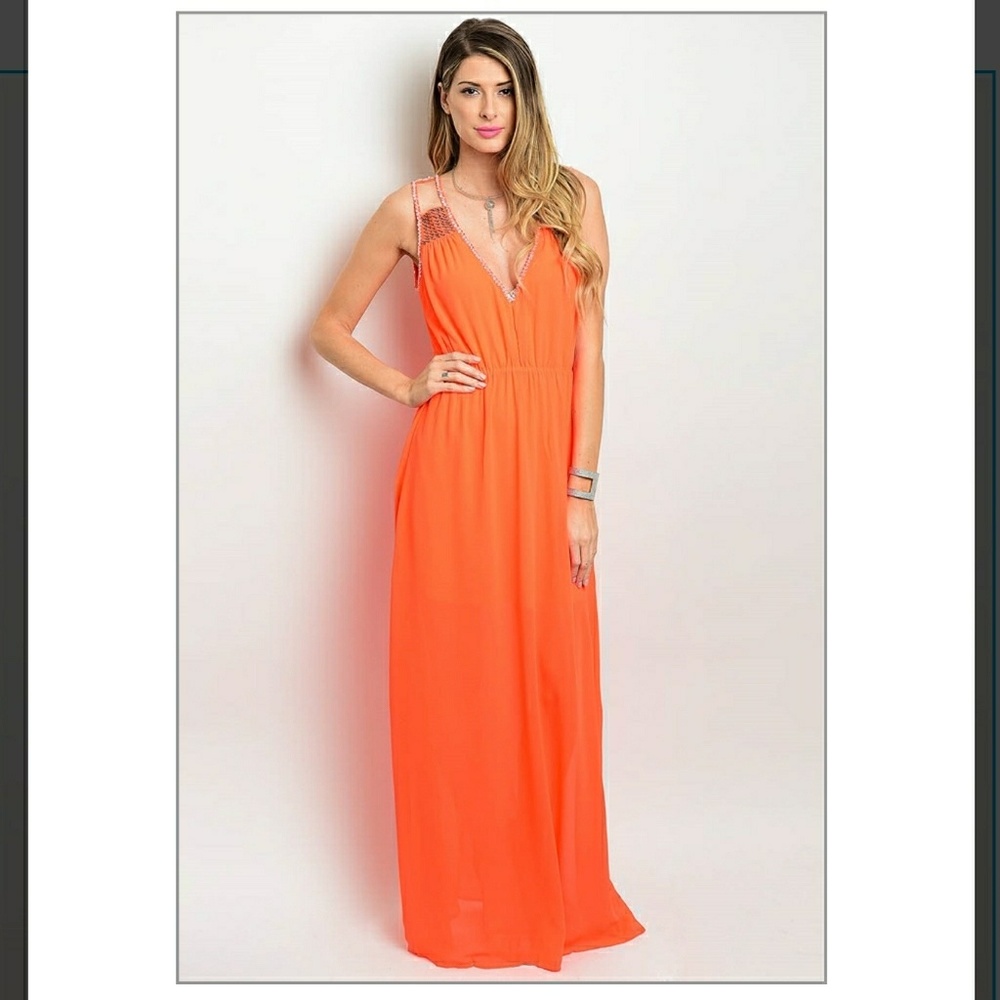 Coral Embellished Dress