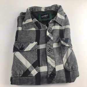 O’Neill Black And White Plaid Button Down Size L
