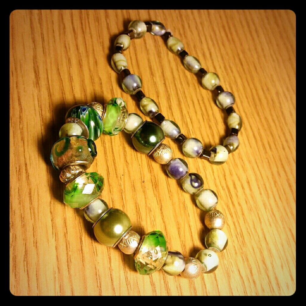 Seafoam Pandora beaded bracelet set 2