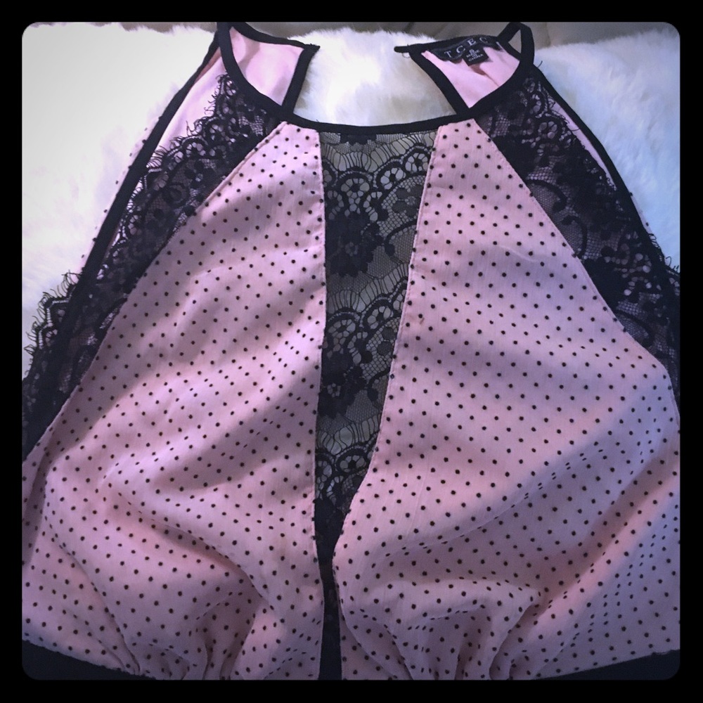 Pink polka dot lacy top