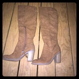 Knee high camel suede boots