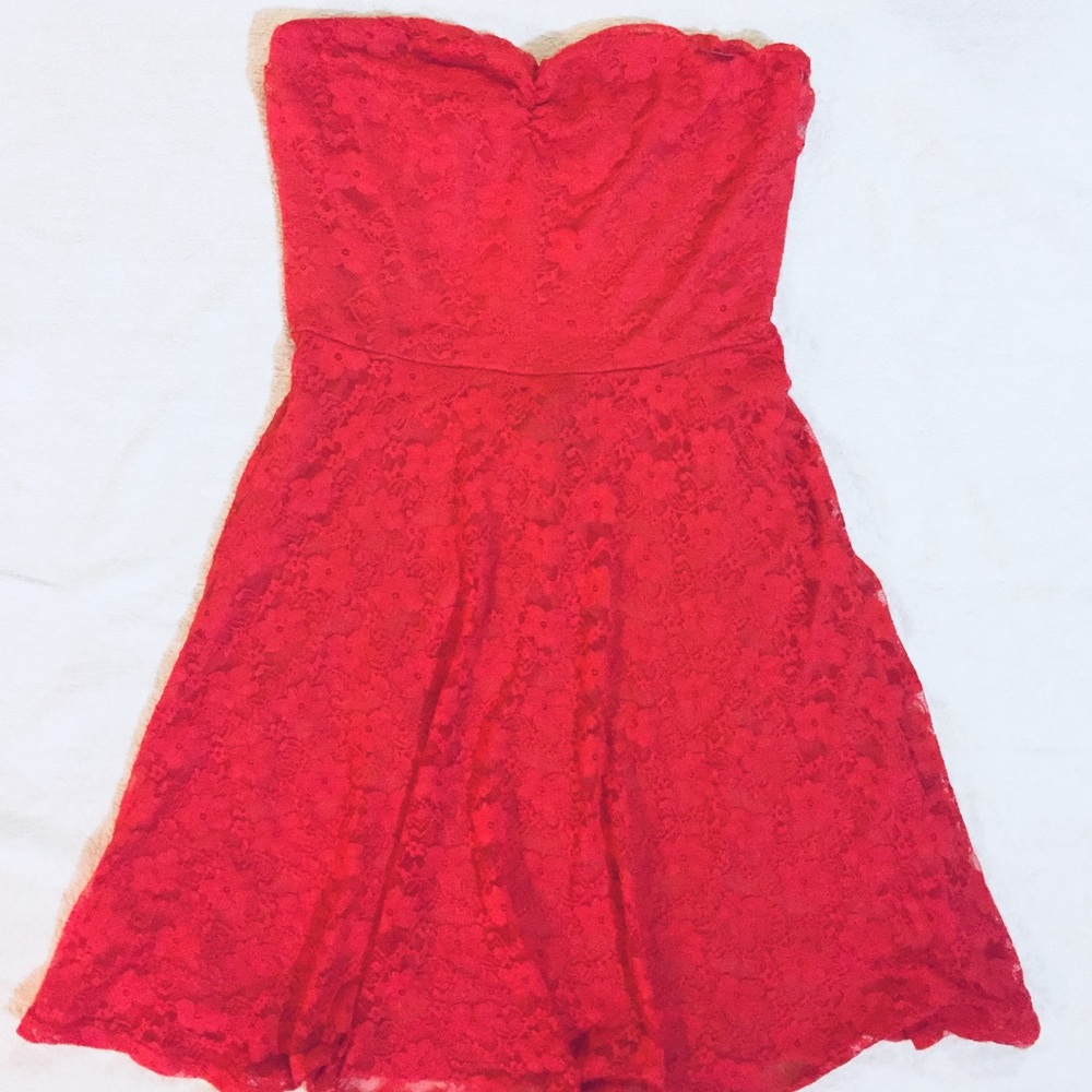 Strapless, Lace Coral A-line Dress