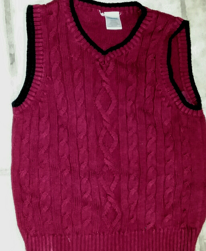 Red V neck sweater Vest