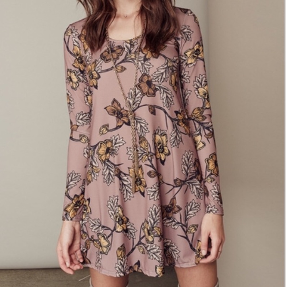 🎉HP🎉 Floral Stretch Shift DRESS Longsleeve - Picture 2 of 6
