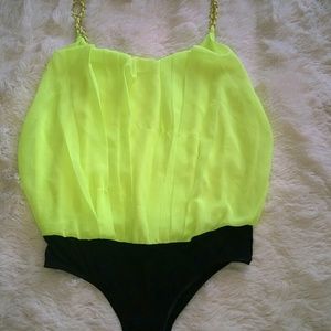 Neon yellow body suit