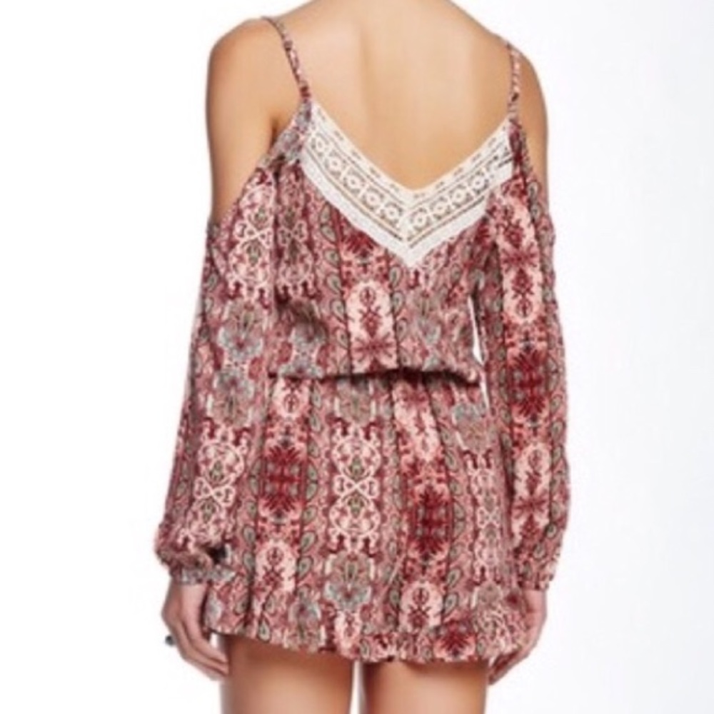 Paisley Crochet Cold Shoulder Romper Ruffle Detail