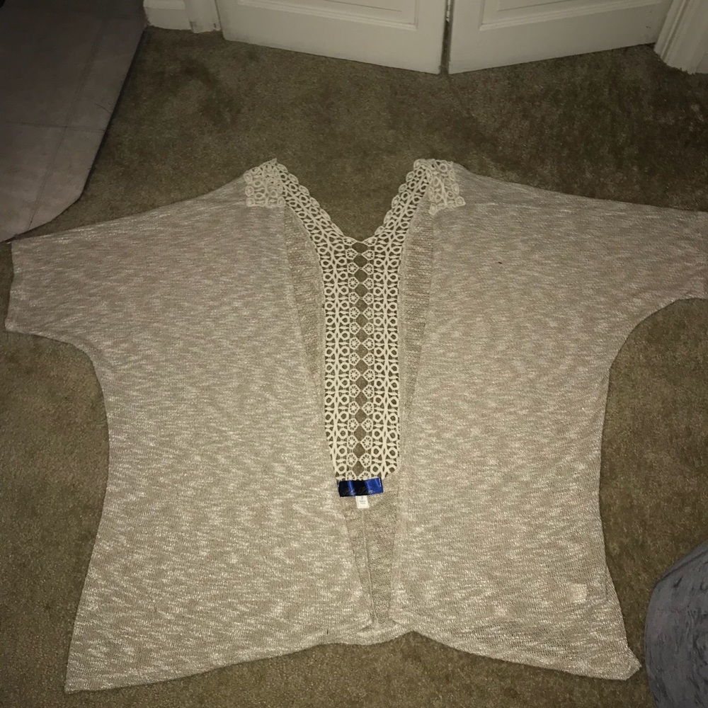 Tan and Cream Long Sweater w/ Cream Lace, Size S