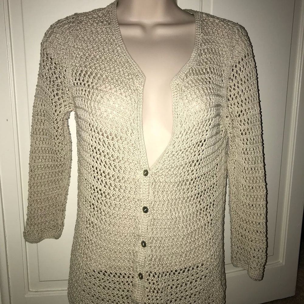 Eddie Bauer Tan Crocheted Sweater, Size Med. Used