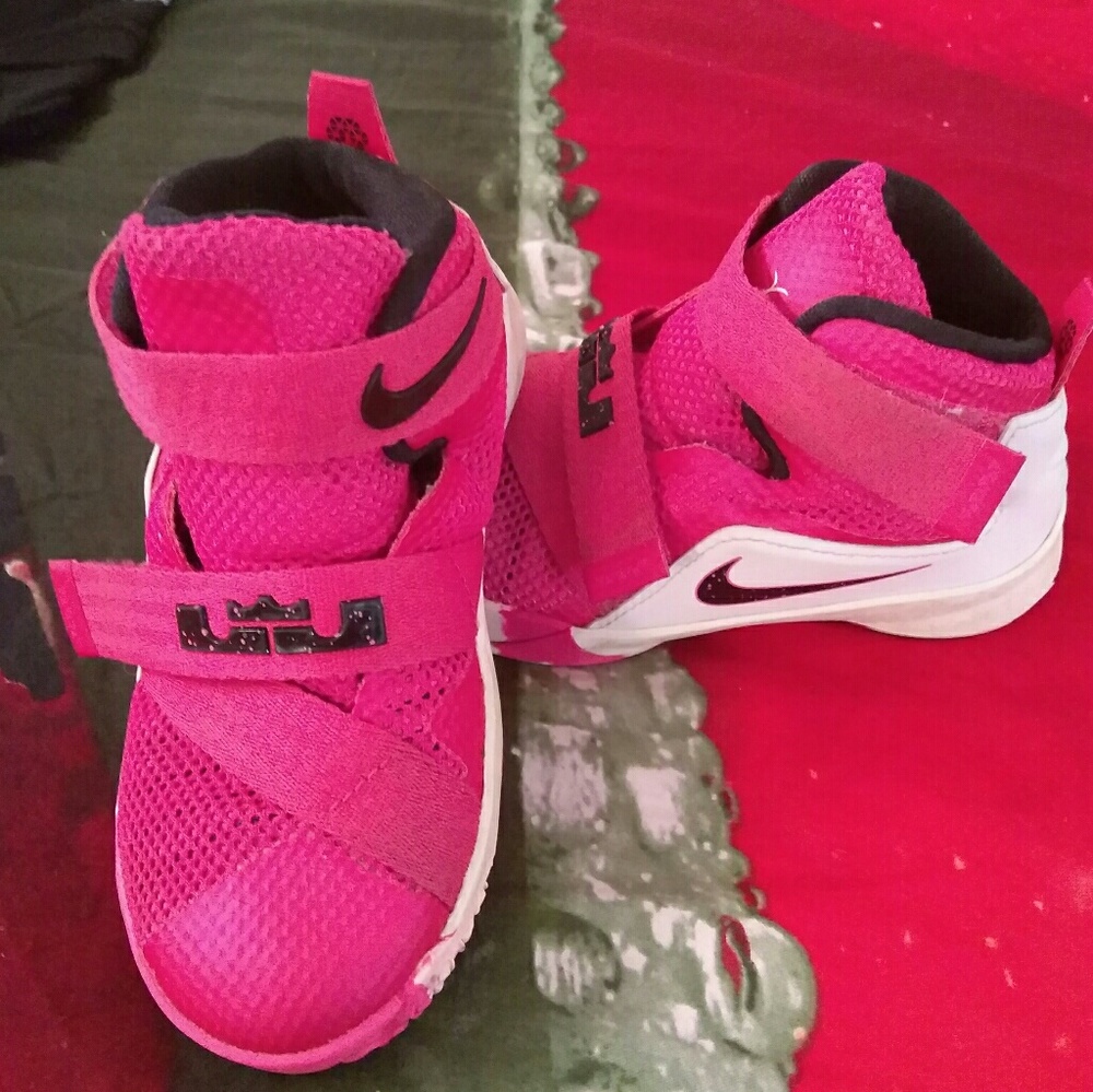 Toddler size 9. Lebron James shoes.  Pink