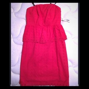 Red strapless dress