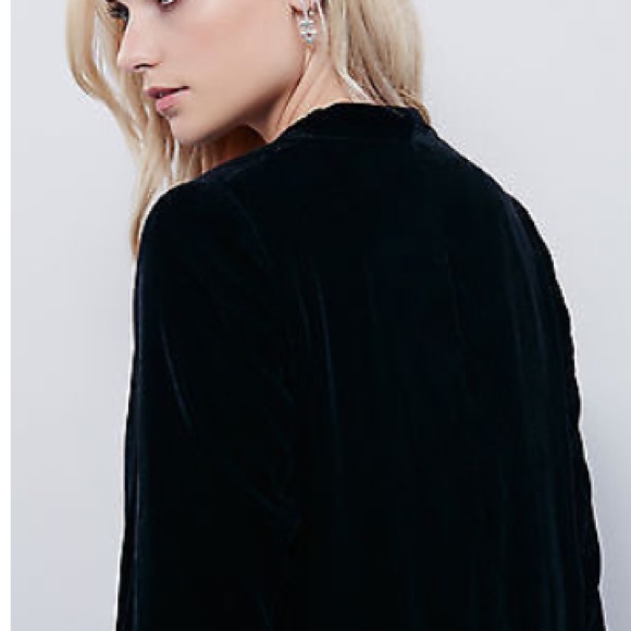 Swingy Velvet DUSTER Jacket Trench Coat Black - Picture 3 of 6