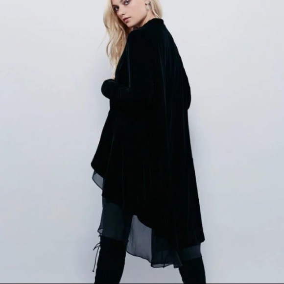 Swingy Velvet DUSTER Jacket Trench Coat Black - Picture 4 of 6