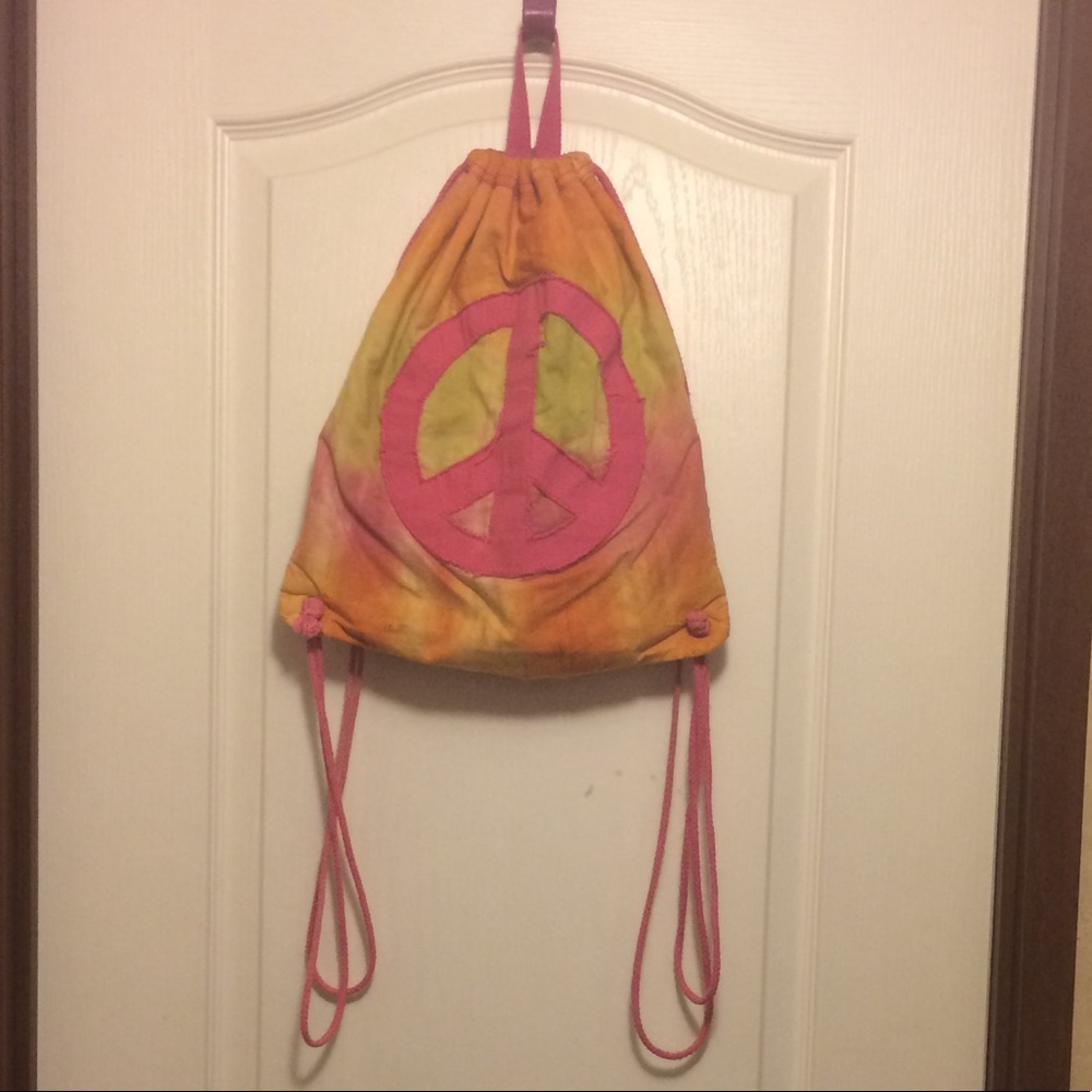 Tie Dye Peace Sign Drawstring Backpack