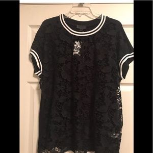 NWT Women's I Jeans by BUFFALO Black Lace Tee XL